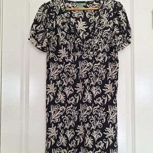 Anthropologie Maple Silk  Black Cream Floral Dress size S‎